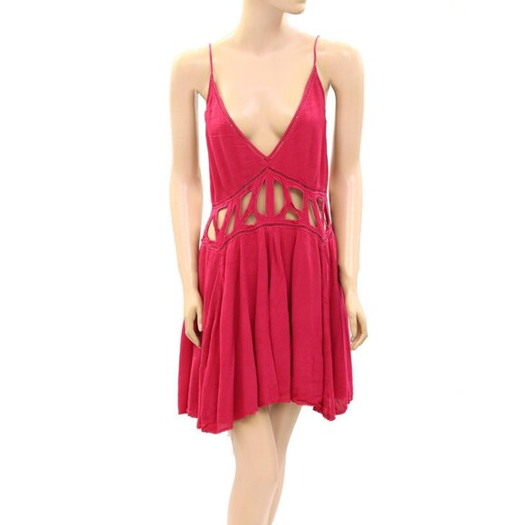 Free People Beach Club Slip Mini Dress Crochet Cutout Sleeveless Solid S 274415 - Picture 3 of 7